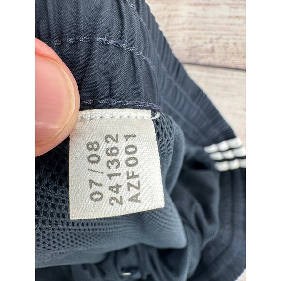 Adidas Mesh Lined Track Pants Mens XXL Dark Navy Blue 3 White Stripe Zip Ankle - Picture 10 of 14